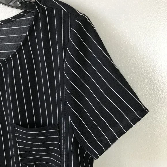 My Story Pocket Tee Womens S Short Sleeve Striped Hi-Lo Side Slits Lightweight - Picture 4 of 11